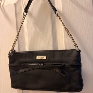 kate spade Black Leather Shoulder Bag with Bow and Gold Chain